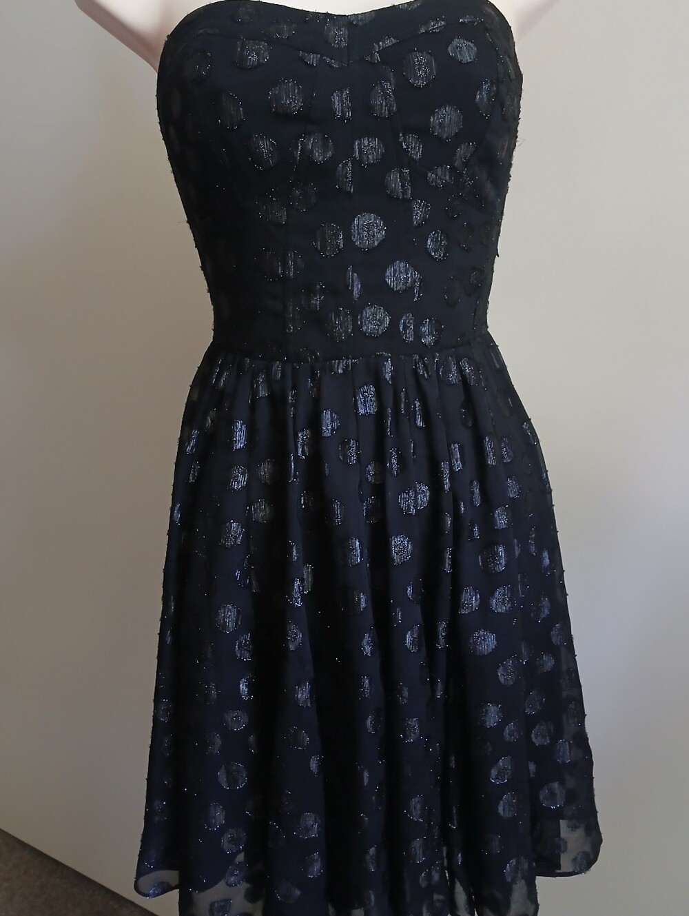 NWOT GUESS Los Angeles Black Polka Dot Bustier Fit & Flare Dress - Size 4